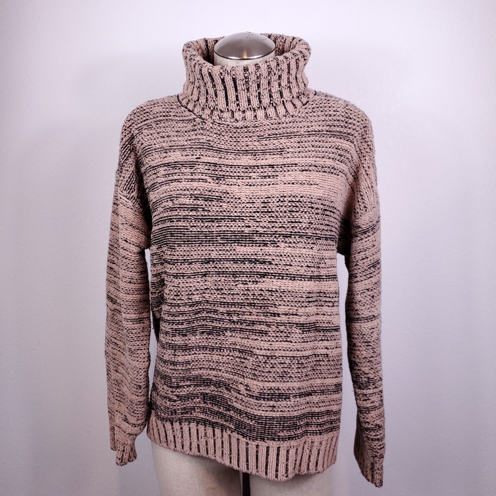 BCBGMAXAZRIA Brown/Cream Knit Turtleneck Sweater